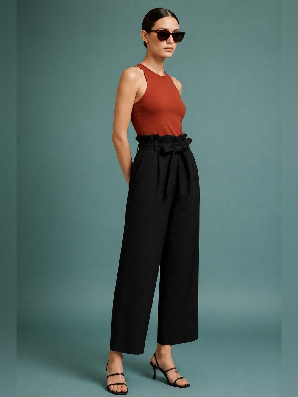 Aphrodite Women's Pants XS Pull On Paper Bag Waist Cropped Office Career Dressy
